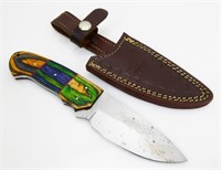Multi-Colored Wood Handled Knife with Sheath
