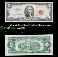 1963 $2 Red Seal United States Note Grades Choice