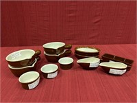 12 PCs. Hall Brown Dinnerware:  3 Handled Bakers,