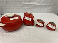 4 PCs. Halls Red Kitchenware: Tab Handled