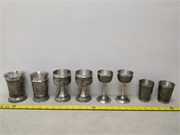 8 gorgeous vintage pewter cups and glasses