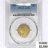 1911-S $5 Gold Half Eagle PCGS AU58