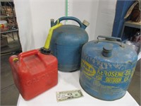 2 kerosene cans and a gas can