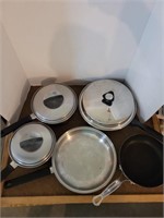 3 Skillets & 2 sauce Pans Various Sizes