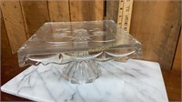 Heavy square crystal cake stand