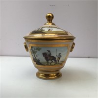 GILT FRENCH PORCELAIN HAND PAINTED JAR HAIRLINE
