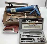 CAULK GUN, CLAMPS AND OTHER ASSORTED TOOLS