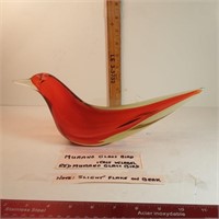 Red Murano bird, small chip on beak