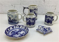 6 pieces of Delft Pottery