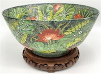Large Chinoiserie Porcelain Bowl on Stand