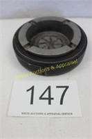 Black Leather Metal Compass - Round Ashtray