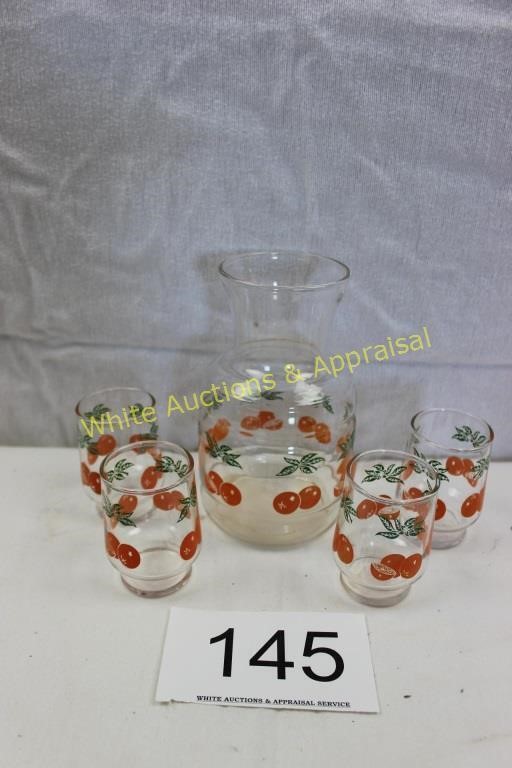 1940's Anchor Hocking Juice Carafe & 4 Glasses