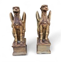 Pair of Decorative Gold Gilded Gargoyle Figures.