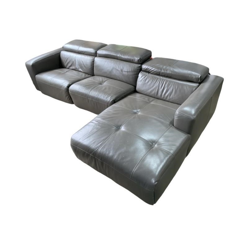 Grey Leather Power Reclining 2-piece Sectional