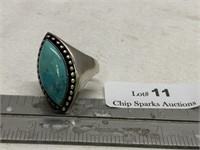 SZ 10 .925 Sterling Silver & Turquoise Ring Nice!