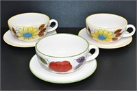 THREE LARGE TEACUPS W/ SAUCERS