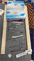 Surgical scissors, and gloves