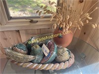 Patio Decorations Planter W/ Frogs & Cement Fruits
