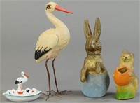 TWO COMPOSITION EASTER BUNNIES & TWO STORKS