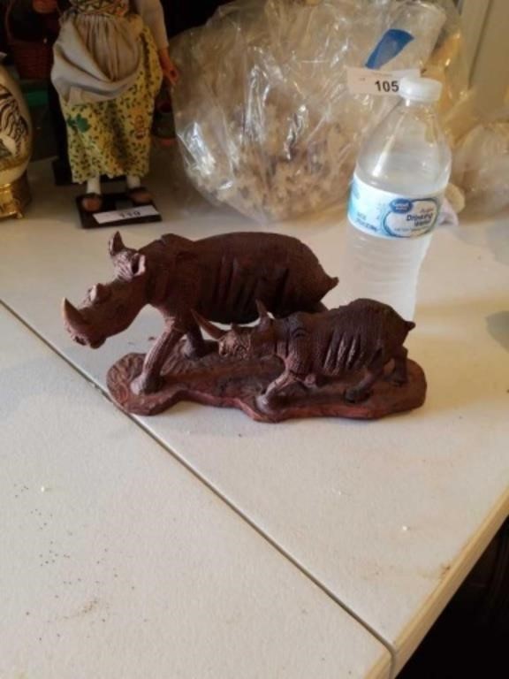 Wooden carved rhinoceros 9 x 5