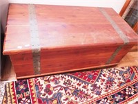 Cedar chest with metal decorative straps, 42"