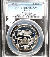 1978 RUSSIA 5SILVER 5 RUBLE PCGS PROOF 67 DC