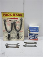 Motorcycle Battery, Wrenches, Rifle Rack