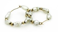 14kt Gold Genuine Pearl Hoop Earrings