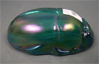 Art Glass Green iridised Scarab Paperweight