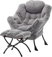 Lazy Chair with Ottoman  Plush Grey  Armrests