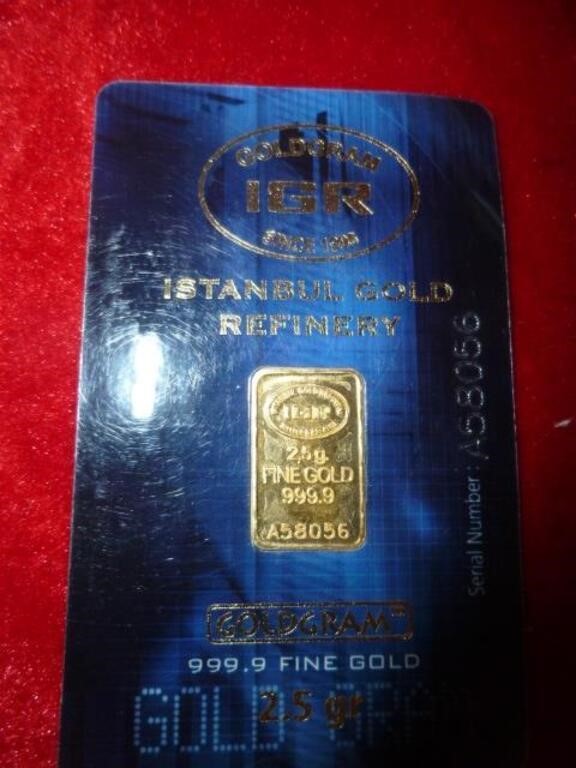 IGR 2.5 Gram .9999 Fine Gold Bar w/ Assay