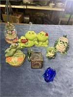Frog Collection lot 1 with blue glass frog