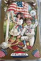 Used c1910's Fourth Of July Boy And Girl Flag