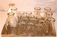 A  LOT OF 18 GLASS MILK BOTTLES,  3-SQUARE QUARTS,