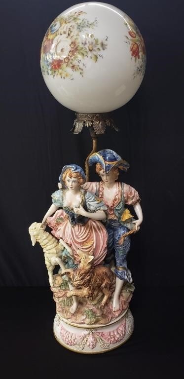 Large porcelain Capodimonte figural table lamp