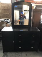 Black 6 Drawer Standard Dresser/Chest with Mirror