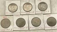 (7) ASSORTED DATE KENNEDY HALF DOLLARS