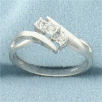3 Stone Diamond Bypass Design Ring in 10k White Go