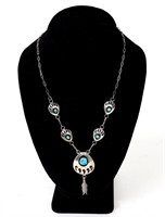 Lovely Sterling Silver & Turquoise Bear Paw Neckla