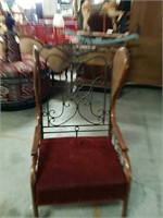 Metal & wood wing back chair