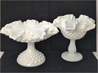 Vintage Pair of Hobnail Ruffled Compote Dishes