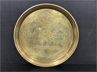 Round oriental carved brass tray