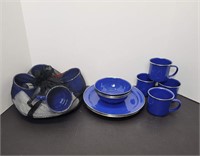 *NEW* (2) SETS BLUE SPCKLED ENAMELWARE W/ CARRIER