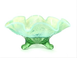 Dugan Palm & Scroll Green Opalescent Footed Bowl
