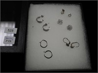 Five pairs sterling pierced earrings, (one pair