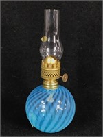 Small Blue Swirl Glass Miniature Oil Lamp