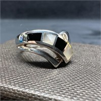 Sterling Ring With Mother of Pearl & Onyx Mosaic