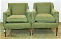 Pair of Green Upholstered Arm Chairs