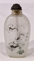 Snuff bottle, 1.5" x 3", design on clear glass