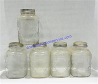 Lot of (5) Matching Glass Jars